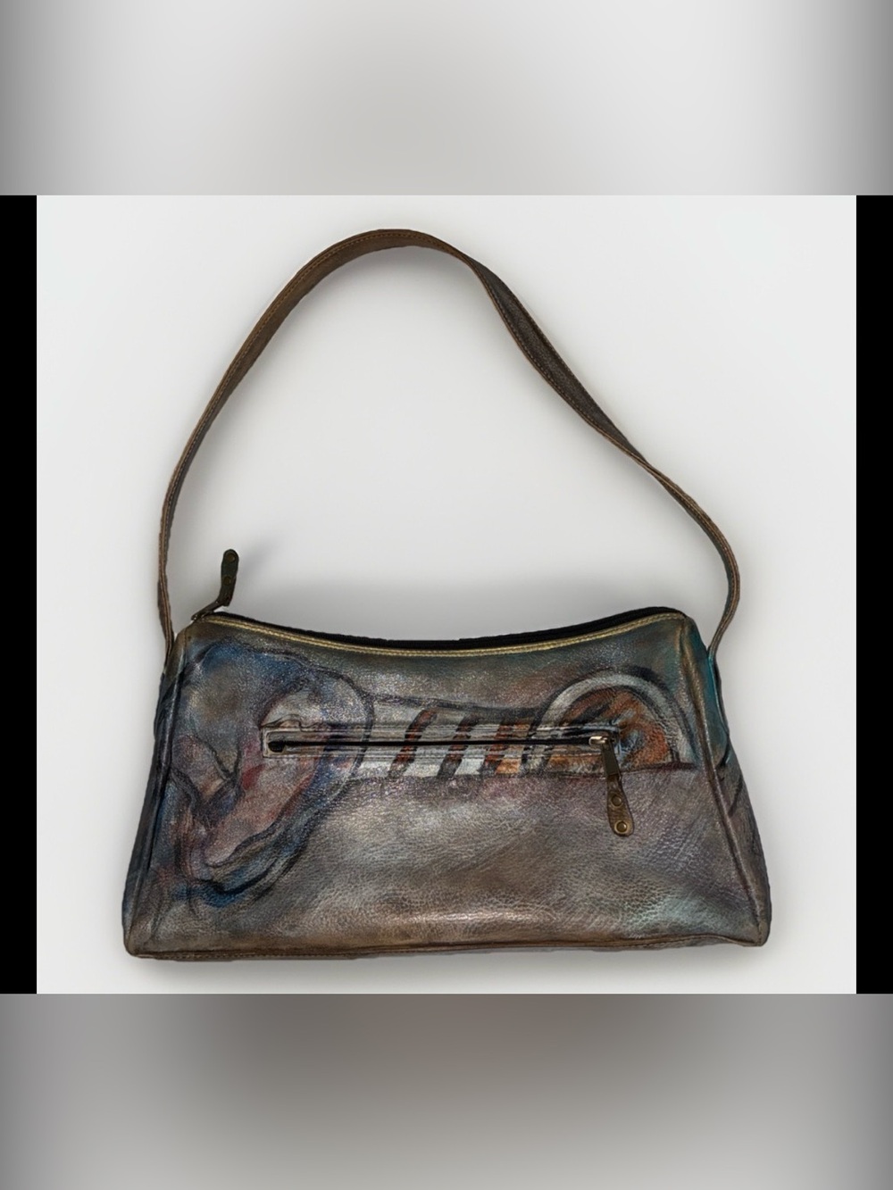 Jane Yoo Bag Wearable Art Hand Painted Soft Leather Shoulder bag Purse 13x8" GUC